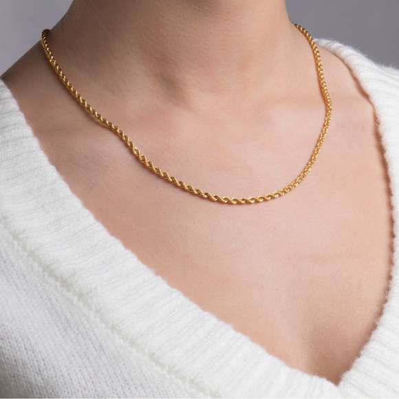18K Gold Plated Rope Chain Necklace*3mm Rope Chain*Unisex Necklace*Men Necklace - Picture 2 of 6